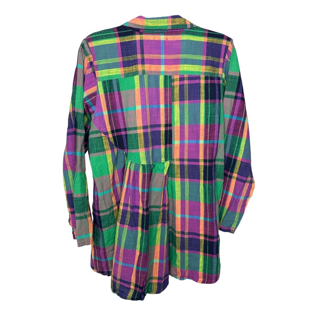 Tulip Colorful Plaid Button Down Tunic Shirt Lagenlook Art To Wear Size Large - Picture 3 of 7